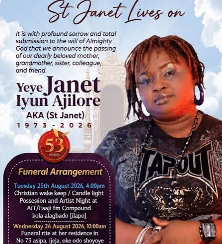 Saint Janet buried in Ogun as family, colleagues bid 'Mama Yabis' farewell