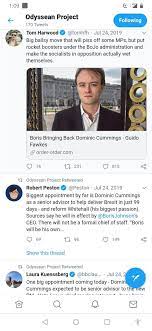 Writing on twitter he added: Mi6 Rogue On Twitter If Anyone Wants To Tell Dominic Cummings We Know His Secrets Him On His Sly Twitter Account Odysseanproject