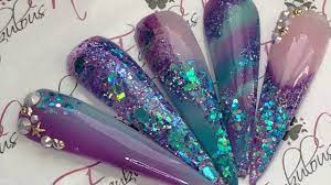 Mermaid Inspired Acrylic Nail Design Youtube Little Mermaid Nails Unicorn Nails Acrylic Nail Designs