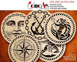 16 Nautical Coaster Trivet Home Decor Templates Vector Digital SVG DXF  Files Laser Glowforge Cutting Engraving Instant Download JH-214