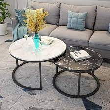 Njyt Sofa Side Tables Marble Small Round End Table Wrought Iron Household Simple Leisure Corn Coffee Table Nesting Coffee Tables Marble Side Tables