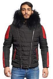 Blouson chaleureux en véritable laine d'alpaga. Blouson Homme Horspist Carlton Noir Rouge Col Noir Revacuir