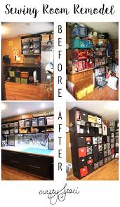 There are also kitchen cabinets towards the wall for a small pantry and hung up high for closed storage. My Sewing Room Is Finished Crafty Staci