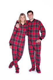 Flannel Adult Footed Pajamas In Red And Black Plaid Onesie For Men Women Big Feet Onesie Footed Pajamas