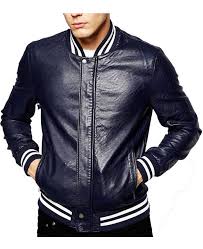 Mens Fjm316 Bomber Navy Blue Leather Jacket Films Jackets