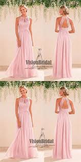 Pink Halter Lace Top Open Back A Line Long Chiffon Bridesmaid Dress Beautiful Bridesmaid Dress Vb0501 Pink Halter Lace Top Open Back A Line Long Chiffon Bride Bridesmaid Dresses Long Chiffon Bridesmaid Dresses