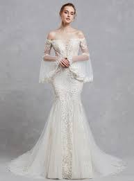 Mermaid Trumpet Off Shoulder Court Train Lace Tulle Made To Measure Wedd Illusion Sleeve Wedding Dress Mermaid Trumpet Wedding Dresses Online Wedding Dress