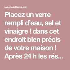 Placez Un Verre Rempli D Eau Sel Et Vinaigre Dans Cet Endroit Bien Precis De Votre Maison Apres 24 H Les Resultats I Assainissement Maison Vinaigre Verre