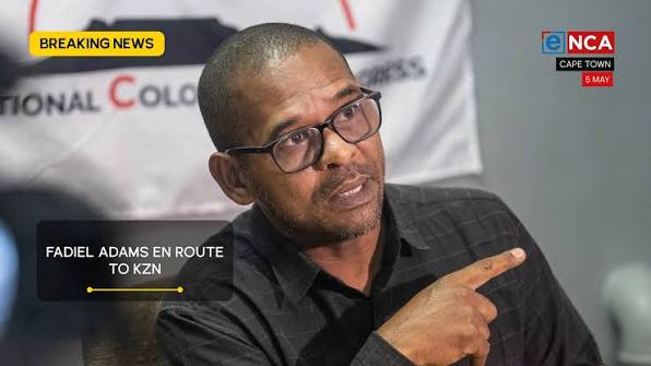 BREAKING NEWS] National Coloured Congress leader, Fadiel Adams is enroute  to KwaZulu-Natal after being arrested at the Parliamentary Village in Cape  Town on Tuesday. Adams is wanted for fraud and defeating the