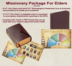 missionary package for elders includes custom priesthood line of authority and 7 generation color fan chart