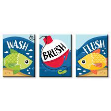 Do you love cute wall art? Big Dot Of Happiness Let S Go Fishing Fish Themed Kids Bathroom Rules Wall Art 7 5 X 10 Inches Set Of 3 Signs Wash Brush Flush Target