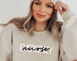 Cursive Block Emergency Nurse Sweatshirt, Emergency Room Department  Critical Care Rn Ed Nursing Student School Gift for Preceptor Icu