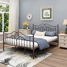 Metal Bed Frame Queen Size Platform No Box Spring Needed With Vintage Headboard And Footboard Full Metal Bed Frame Metal Bed Frame Queen Queen Size Bed Frames