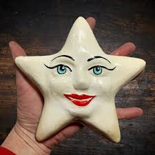 Retro Chalkware STAR Happy Face W/little Stars