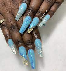 For instance, making use of white as well as gold blue coffin and stiletton nails complement diamonds and also rivets are a worthy nail layout. Updated 55 Blissful Baby Blue Acrylic Nails August 2020