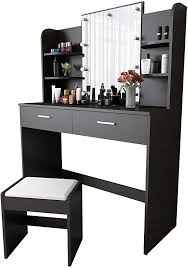 Check spelling or type a new query. Amazon Com Xiuban Vanity Set With Led Light Bulbs Makeup Table With Stool And Mirror Black Vanity Table Dressing Table With Drawers Vanity Table With Lights