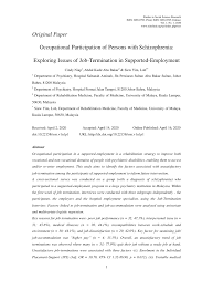 In malaysia employment law is outlined in the employment act 1955 and the industrial relations act 1967, which deal with relations between employers, employees and trade unions. Pdf Original Paper Occupational Participation Of Persons With Schizophrenia Exploring Issues Of Job Termination In Supported Employment