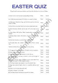 Challenge them to a trivia party! Easter Quiz Esl Worksheet By Maralves