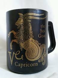 Vintage Capricorn Coffee Mug Federal Glass Sea Goat Zodiac Sign Black Gold Cup Mugs Vintage Cups Capricorn