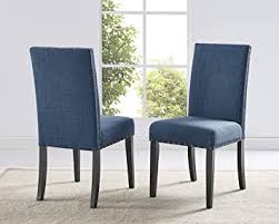 Four armless chairs and a round table come included in this set. Amazon Com Roundhill Furniture Biony Blue Fabric Dining Chairs With Nailhead Trim Set Of 2 Chairs
