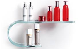 24cm) glass shelf, corner shower caddy shelf basket shampoo holder organizer, no drilling adhesive wall mounted bathroom shelf （with glass fence） Floating Glass Shelves Glass Wall Shelf Bathroom Glass Shelving