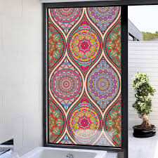 Colorful design for bathroom windows privacy or shower glass covering. Flower Print Stained Glass Window Film Shower Door Privacy Filter Home Decor Home Garden Window Film