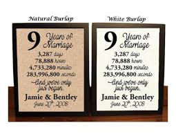 The quest for the perfect ninth wedding anniversary gift can be tricky. Amazon Com 9 Year Anniversary Burlap Print 9th Anniversary 9th Anniversary Gift 9 Years Together 9th Wedding Anniversary 9th Anniversary Gift For Her 9 Years Of Marriage Handmade