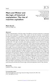 Pdf Marx And Weber And The Logic Of Historical Explanation The Rise Of Machine Capitalism