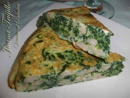 Tortilla de espinacas y judías blancas. Receta