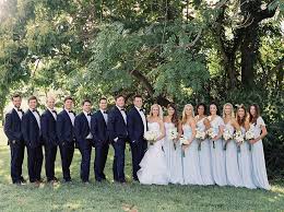 Light Blue Bridesmaids Dresses And Black Groomsmen Tuxes At Pippin Hill Farm Light Blue Bridesmaid Dresses Light Blue Bridesmaid Bridesmaid Dresses Long Blue