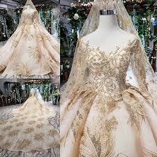 Gold V Neck Embroidery Long Sleeve Long Tail Wedding Dress 11938 Ostty Dresses Purple Dresses Formal Quinceanera Dresses Gold