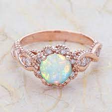 14k Vintage Rose Gold Opal Engagement Ring October Etsy In 2021 Morganite Engagement Ring Rose Gold Rose Gold Engagement Ring Vintage Wedding Rings Vintage