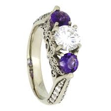 Amethyst 6.40ct and diamond 9k gold ring. Floral Engagement Ring With Amethysts Moissanite Jewelry By Johan