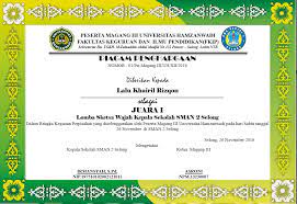 Uang pembinaan, marchandise, dan piagam penghargaan juara 2: Contoh Piagam Penghargaan