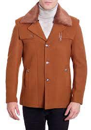 The stole also features a clever fabric covered crocodile style clip in a matching colour. De Niko Camel Wool Blend Single Breasted Pea Coat Removable Faux Fur Collar Mw939
