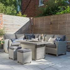 Kettler Palma Corner Right Hand White Wash Wicker Outdoor Sofa Set With Fire Pit Table In 2020 Outdoor Sofa Sets Fire Pit Table Corner Garden Seating