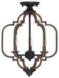 Full flush mount lighting is installed directly on the ceiling and leaves no spacing between the light and the surface of the ceiling. 3 Light Farmhouse Wood Semi Flush Mount With Barrelwood Brass Accents Mediterranean Flush Mount Ceiling Lighting By Designer Lighting And Fan Houzz