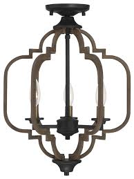 This flush mount ceiling light fixture with the unique sputnik design is the perfect decoration for the modern or farmhouse home, adds industrial style elements to update for home decoration. 3 Light Farmhouse Wood Semi Flush Mount With Barrelwood Brass Accents Mediterranean Flush Mount Ceiling Lighting By Designer Lighting And Fan Houzz