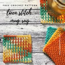 5 free crochet mug rug patterns | crochet patterns. Free Pattern The Linen Stitch Mug Rug Madamestitch