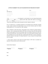 Download various forms of hdfc bank deposit slip, hdfc bank rtgs form, hdfc bank neft form also you can download hdfc bank cheque deposit slip, hdfc bank pay in slip, hdfc bank deposit form in pdf etc from this site for things like hdfc deposit slip, hdfc dd form and hdfc. Letter Of Indemnity For Lost Stolen Destroyed Term Deposit Receipt