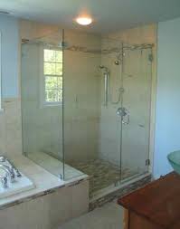 Frameless Shower Enclosure L Shape Notched Panel Over Seat Clips Frameless Shower Enclosures Shower Enclosure Frameless Shower