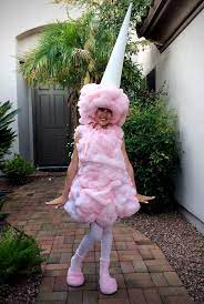 Cotton Candy Costume Diy Sew And Hot Glue Batting Onto Old Dress And Wool Cap Pi Candy Halloween Costumes Cotton Candy Halloween Costume Cotton Candy Costume