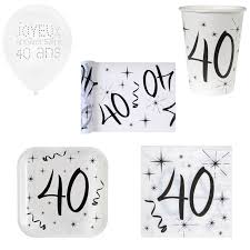 1 Pack Anniversaire 40ans Pour 10 Personnes Blanc Et Noir