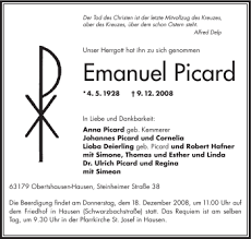 Die firma picard wurde bereits im jahr 1928 in hessischen obertshausen im landkreis offenbach gegründet und ist bis heute sehr gefragt, wenn es um hochwertige ledertaschen geht. Traueranzeigen Von Emanuel Picard Trauer Op Online De