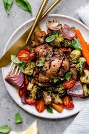 Reduce chicken to 2 1/2 cups. Sheet Pan Balsamic Chicken Veggie Bake The Real Food Dietitians