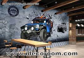 Blue Jeep Breaking Through Cement Wall Art Wall Murals Wallpaper Decals Prints Decor Idcwp Jb 000760 Mural Wallpaper Cars Mural Wall Murals