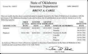 Most insurance licenses have a classroom requirement: Ok Insurance License Card Framed Champion Roofing And Contracting Inc