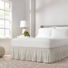 Many bed skirts have only three hanging edges; Easy Fit Adjustable Pom Pom Fringe Bed Skirt Walmart Com Walmart Com