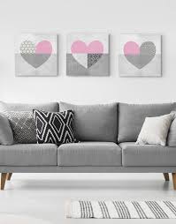 Shop for pink and gray wall art at bed bath & beyond. Grey Tone Hearts Pink Set Of 3 Silver Wall Art Contemporary Art Uk