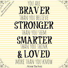 We did not find results for: You Are Braver Than You Believe Stronger Than You Seem Smarter Than You Think And Loved More Than You Know Quotes To Live By Courage Quotes Thinking Quotes